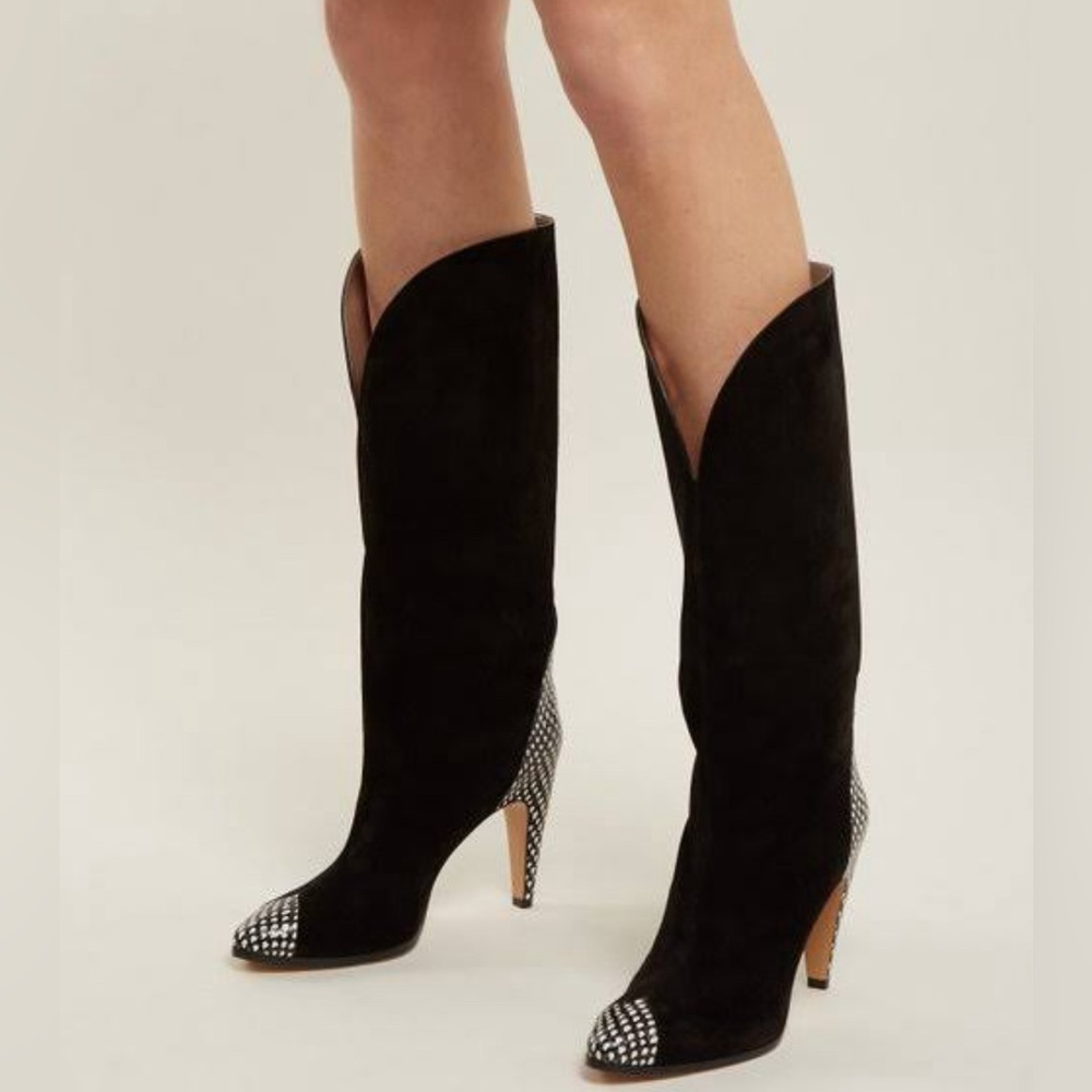 Givenchy Black Suede Boots Snake Embossed Size 37 Like New